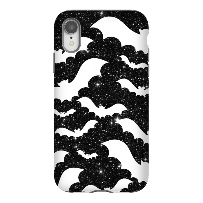 iPhone Xr StrongFit White bats on sparkly night sky stars - Halloween by Oana 
