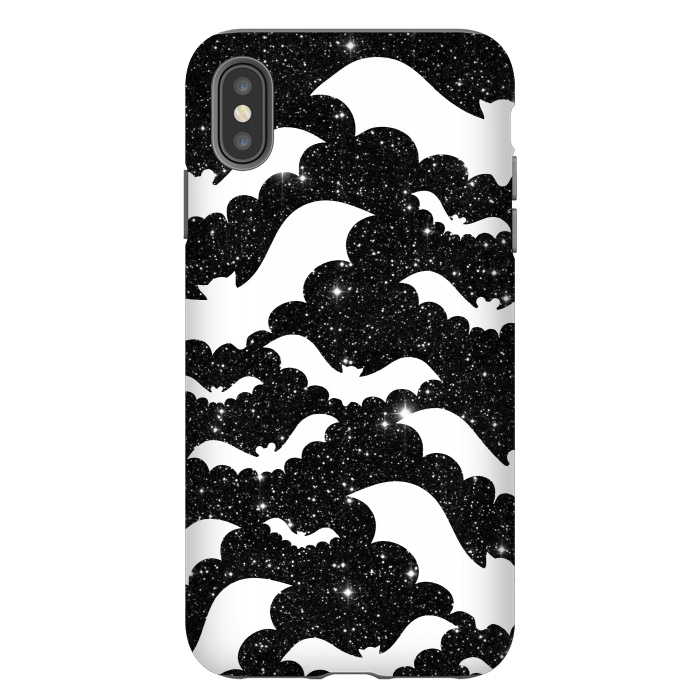 iPhone Xs Max StrongFit White bats on sparkly night sky stars - Halloween by Oana 