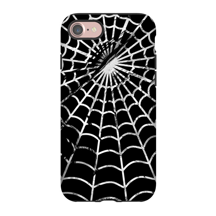 iPhone 7 StrongFit Black and white textured brushed spider web - Halloween by Oana 
