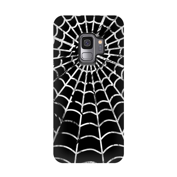 Galaxy S9 StrongFit Black and white textured brushed spider web - Halloween by Oana 
