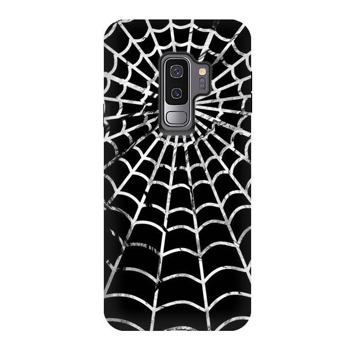 Galaxy S9 plus StrongFit Black and white textured brushed spider web - Halloween by Oana 