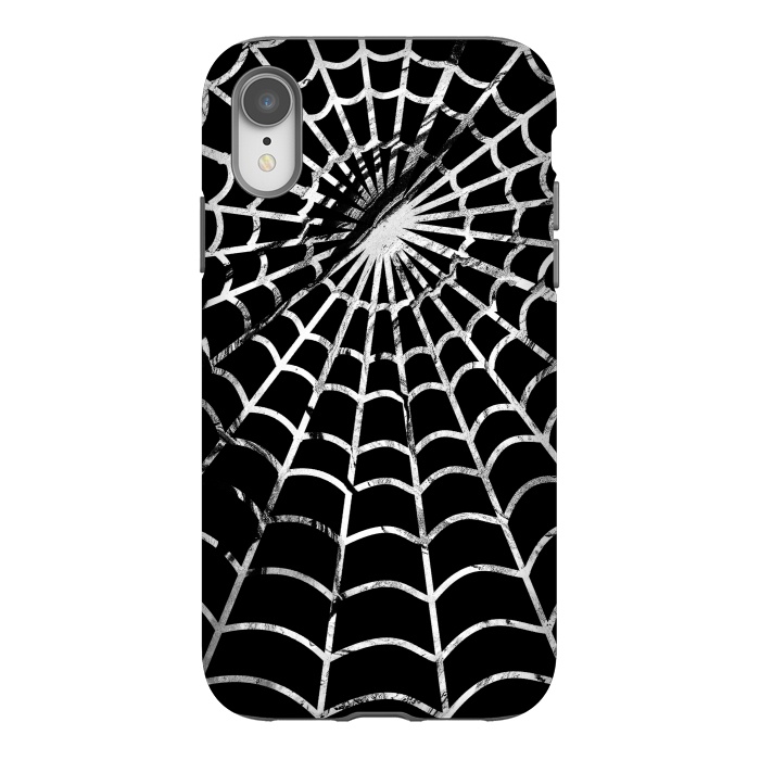 iPhone Xr StrongFit Black and white textured brushed spider web - Halloween by Oana 