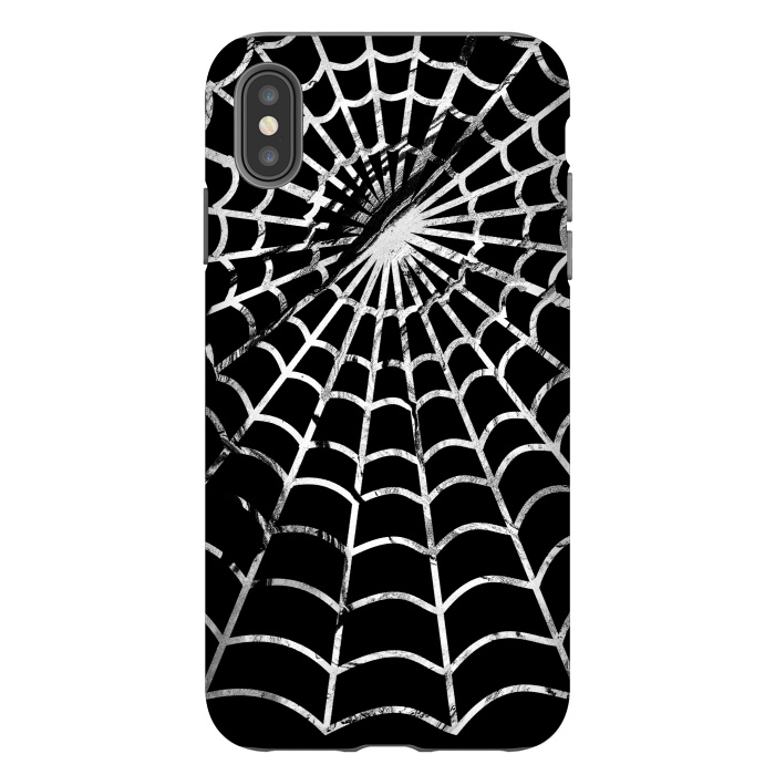 iPhone Xs Max StrongFit Black and white textured brushed spider web - Halloween by Oana 