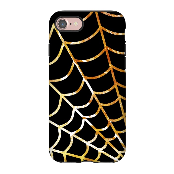iPhone 7 StrongFit Golden spider web on black - line art Halloween illustration by Oana 