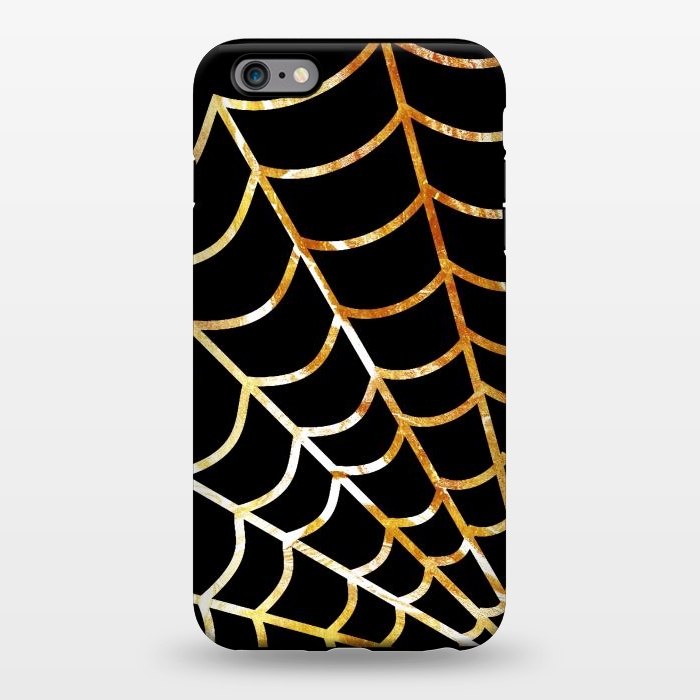 iPhone 6/6s plus StrongFit Golden spider web on black - line art Halloween illustration by Oana 