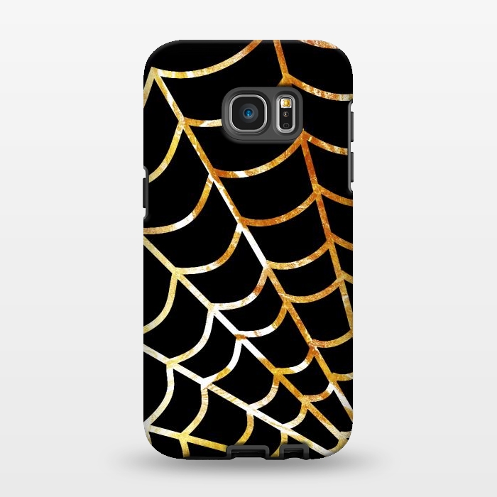 Galaxy S7 EDGE StrongFit Golden spider web on black - line art Halloween illustration by Oana 