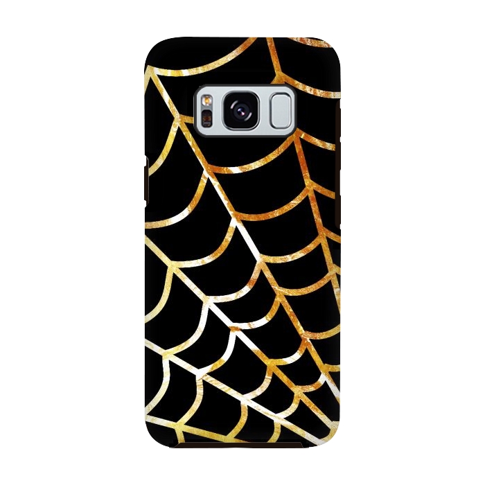 Galaxy S8 StrongFit Golden spider web on black - line art Halloween illustration by Oana 