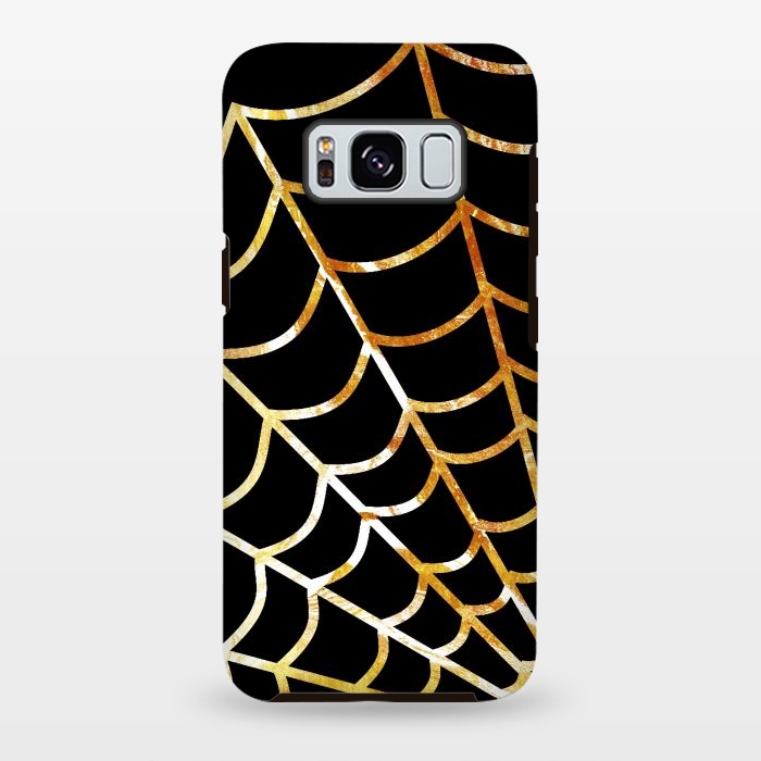 Galaxy S8 plus StrongFit Golden spider web on black - line art Halloween illustration by Oana 