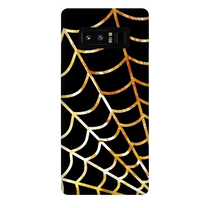 Galaxy Note 8 StrongFit Golden spider web on black - line art Halloween illustration by Oana 