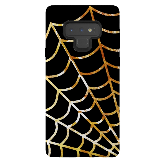 Galaxy Note 9 StrongFit Golden spider web on black - line art Halloween illustration by Oana 