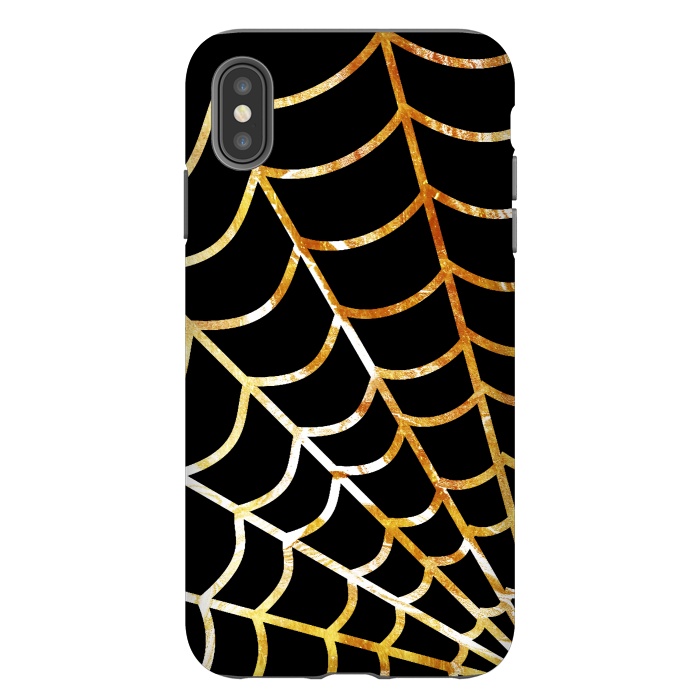 iPhone Xs Max StrongFit Golden spider web on black - line art Halloween illustration by Oana 