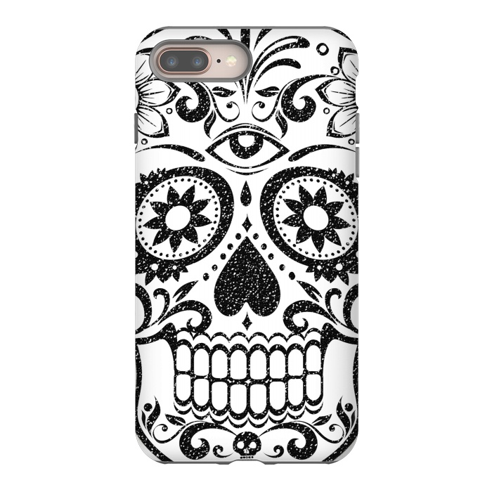 iPhone 7 plus StrongFit Black glitter decorated floral sugar skull - Halloween by Oana 