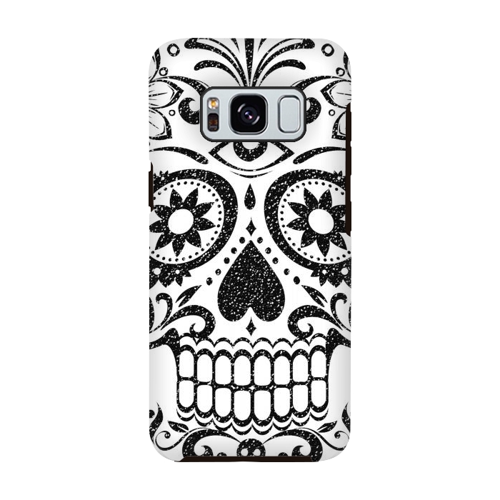 Galaxy S8 StrongFit Black glitter decorated floral sugar skull - Halloween by Oana 
