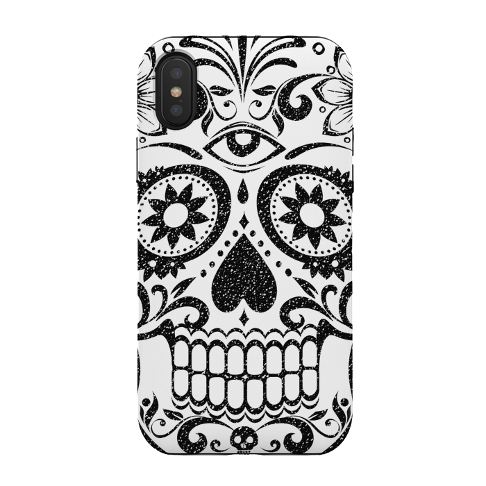 iPhone Xs / X StrongFit Black glitter decorated floral sugar skull - Halloween by Oana 