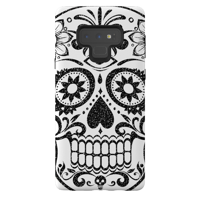 Galaxy Note 9 StrongFit Black glitter decorated floral sugar skull - Halloween by Oana 