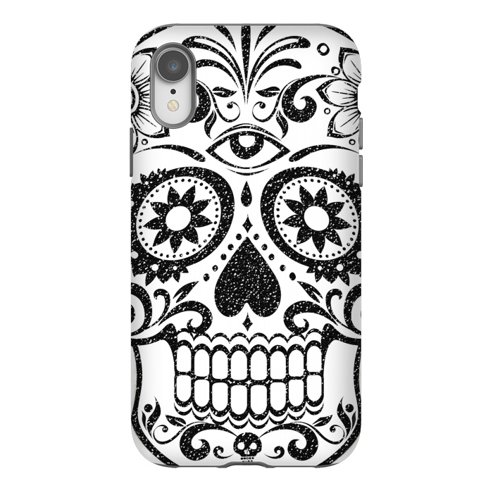 iPhone Xr StrongFit Black glitter decorated floral sugar skull - Halloween by Oana 