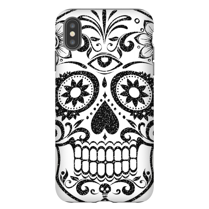 iPhone Xs Max StrongFit Black glitter decorated floral sugar skull - Halloween by Oana 