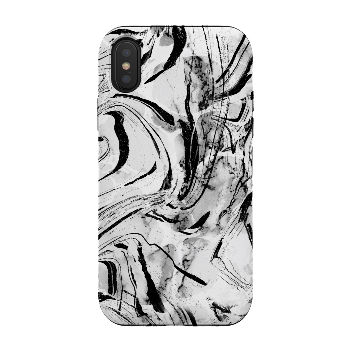 iPhone Xs / X StrongFit White marble with black brushed stripes  by Oana 
