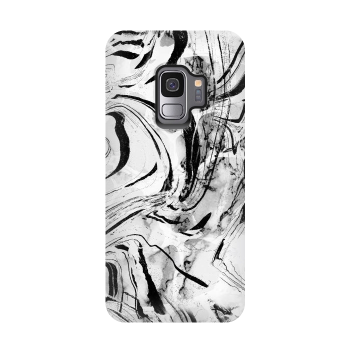 Galaxy S9 StrongFit White marble with black brushed stripes  by Oana 