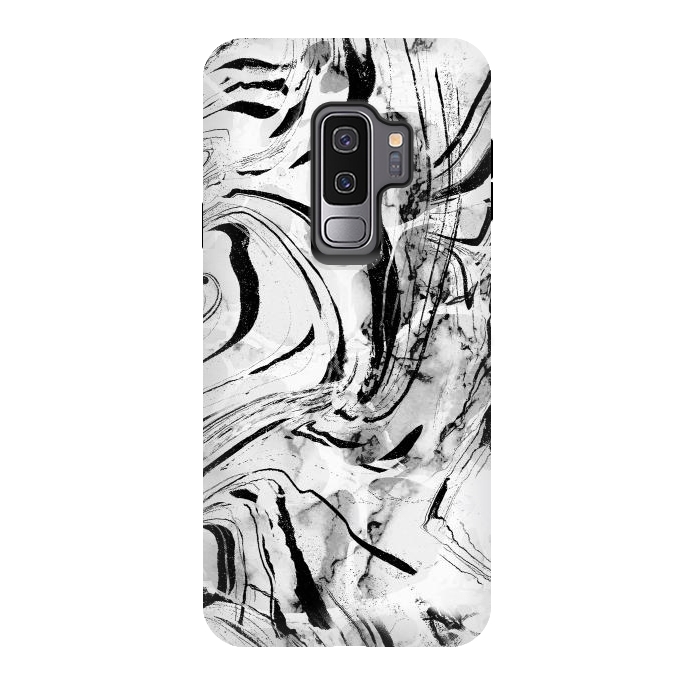 Galaxy S9 plus StrongFit White marble with black brushed stripes  by Oana 
