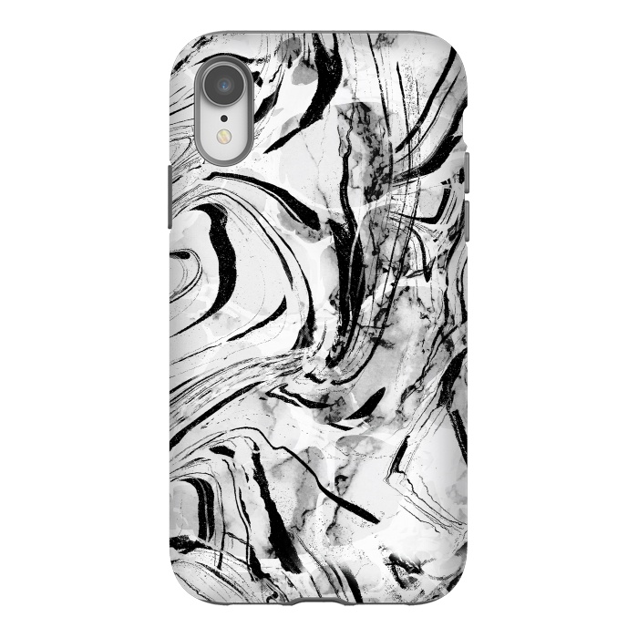 iPhone Xr StrongFit White marble with black brushed stripes  by Oana 