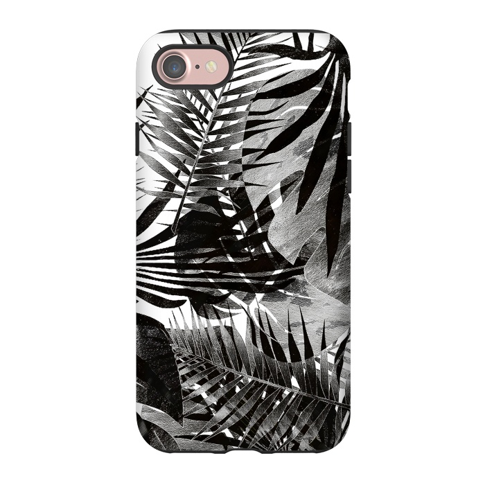 iPhone 7 StrongFit Black ink tropical palm and ficus leaves monochrome jungle by Oana 