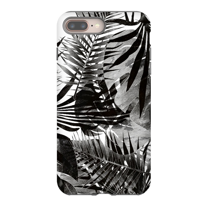 iPhone 7 plus StrongFit Black ink tropical palm and ficus leaves monochrome jungle by Oana 