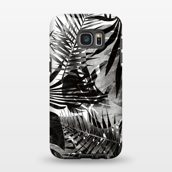 Galaxy S7 EDGE StrongFit Black ink tropical palm and ficus leaves monochrome jungle by Oana 