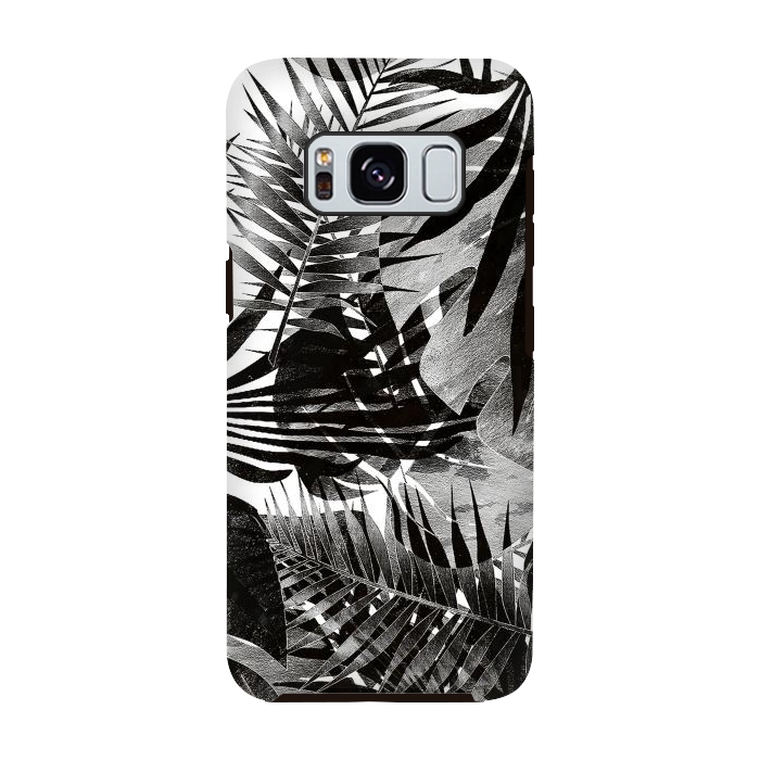Galaxy S8 StrongFit Black ink tropical palm and ficus leaves monochrome jungle by Oana 