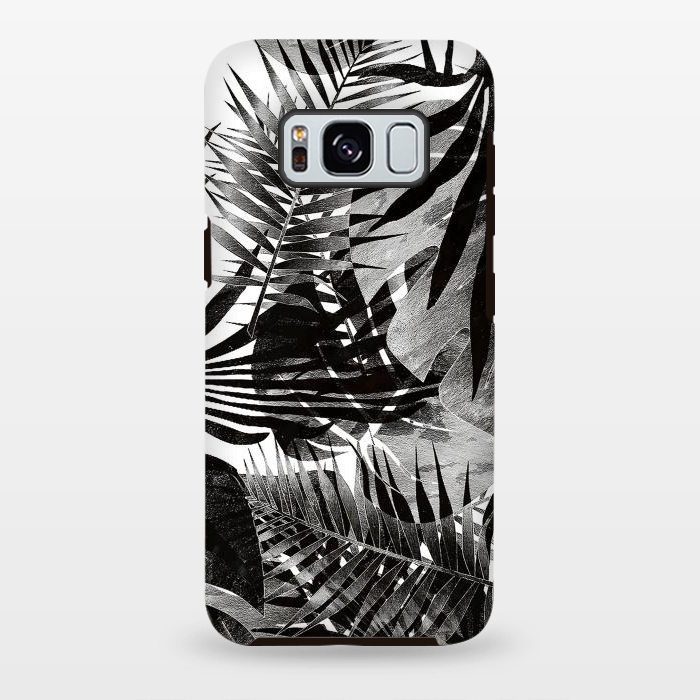 Galaxy S8 plus StrongFit Black ink tropical palm and ficus leaves monochrome jungle by Oana 