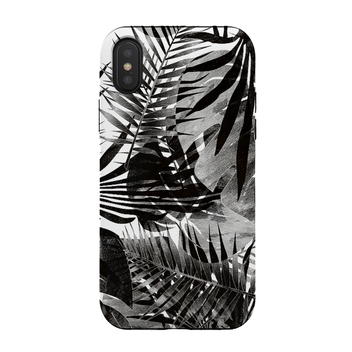 iPhone Xs / X StrongFit Black ink tropical palm and ficus leaves monochrome jungle by Oana 
