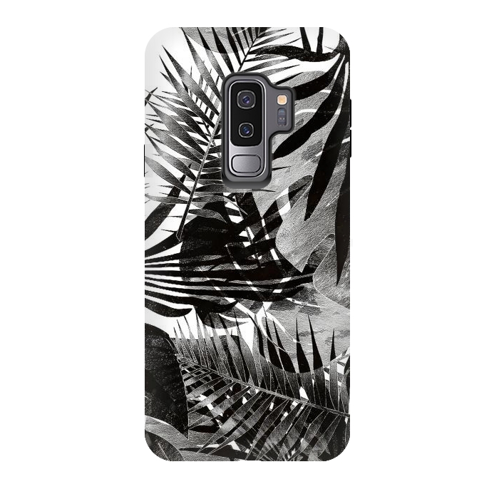 Galaxy S9 plus StrongFit Black ink tropical palm and ficus leaves monochrome jungle by Oana 