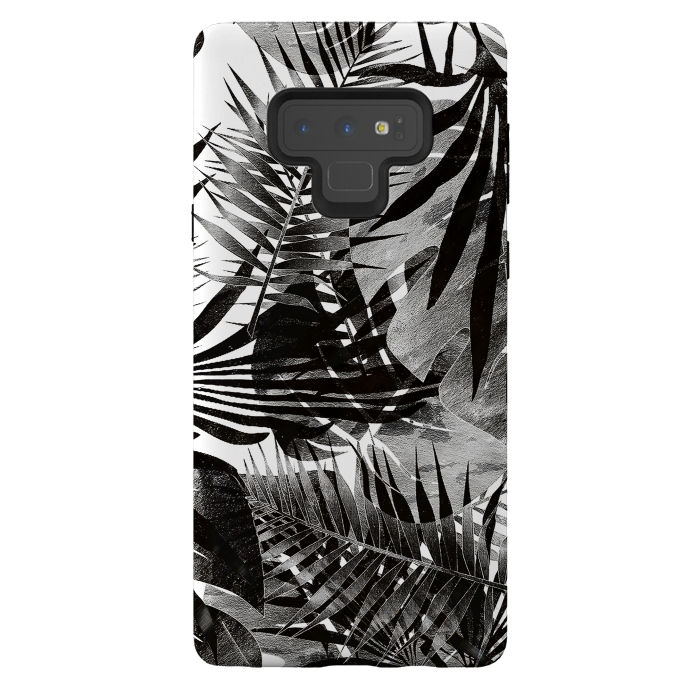 Galaxy Note 9 StrongFit Black ink tropical palm and ficus leaves monochrome jungle by Oana 