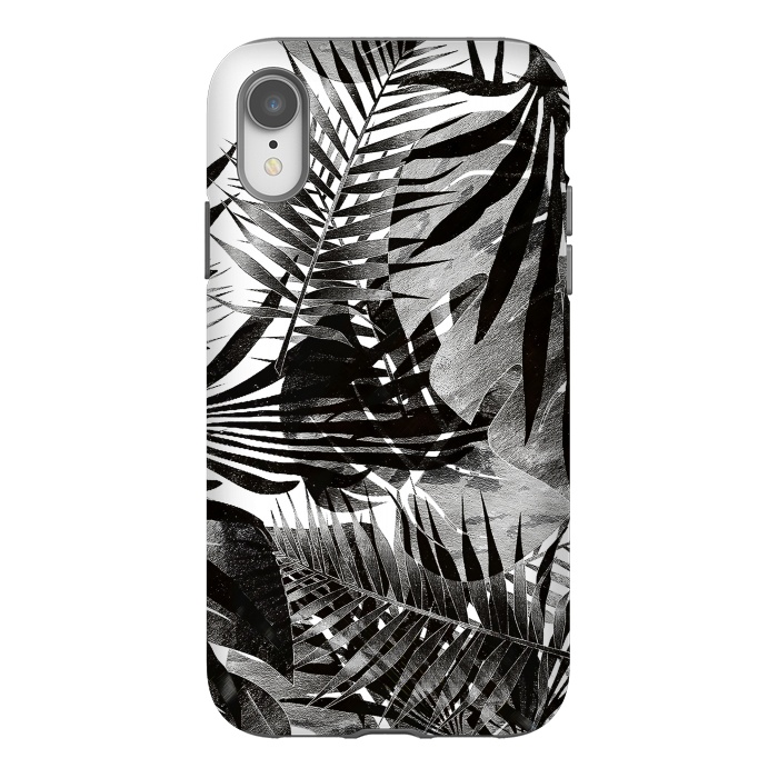 iPhone Xr StrongFit Black ink tropical palm and ficus leaves monochrome jungle by Oana 