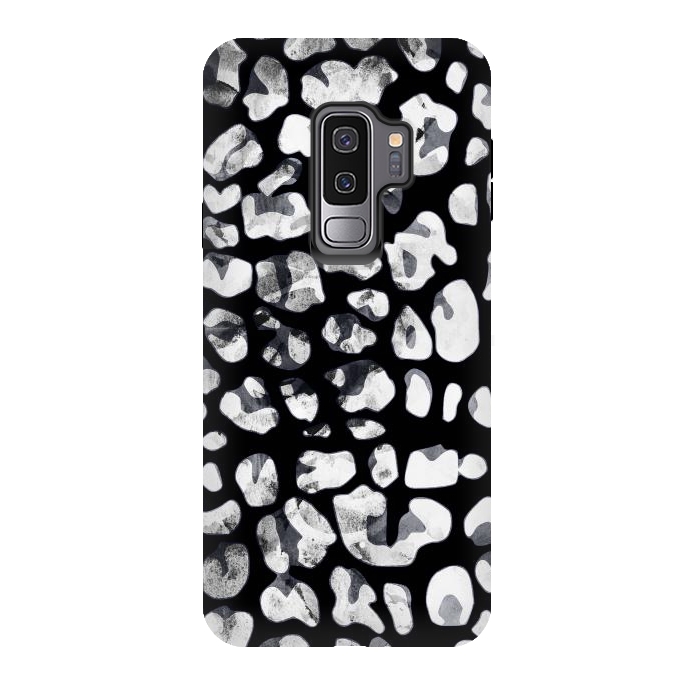 Galaxy S9 plus StrongFit Black and white animal print leopard spots by Oana 