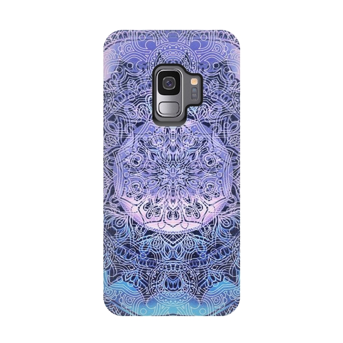 Galaxy S9 StrongFit Purple blue ethnic gradient mandala flowers by Oana 