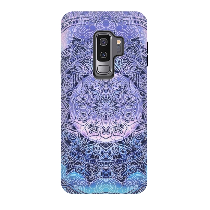 Galaxy S9 plus StrongFit Purple blue ethnic gradient mandala flowers by Oana 