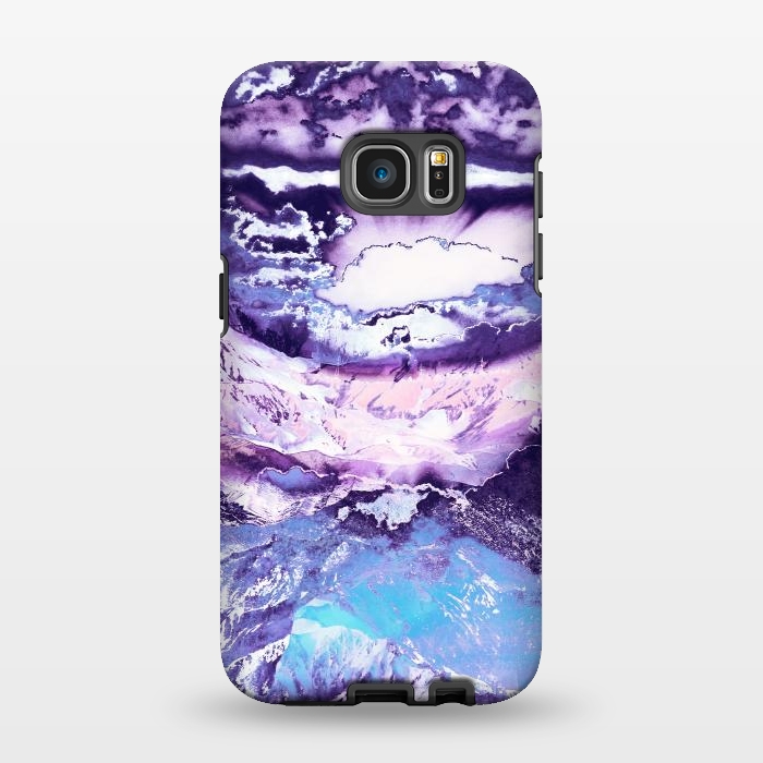 Galaxy S7 EDGE StrongFit Purple blue sunset mountain landscape art by Oana 