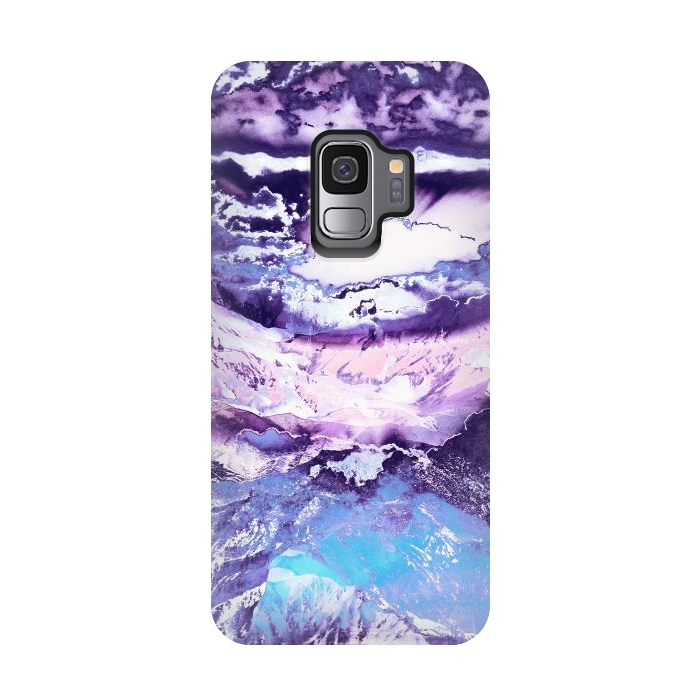 Galaxy S9 StrongFit Purple blue sunset mountain landscape art by Oana 