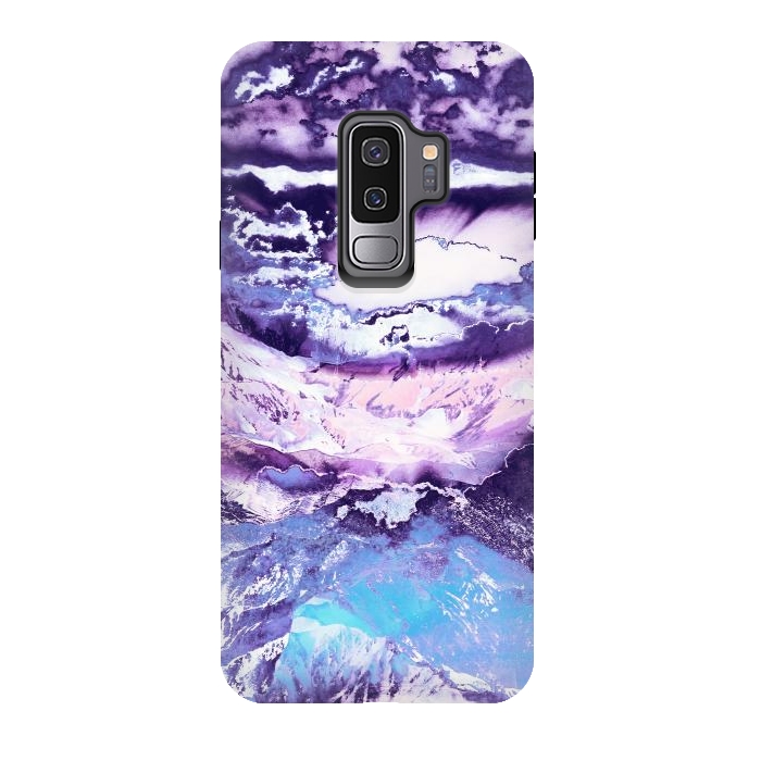 Galaxy S9 plus StrongFit Purple blue sunset mountain landscape art by Oana 