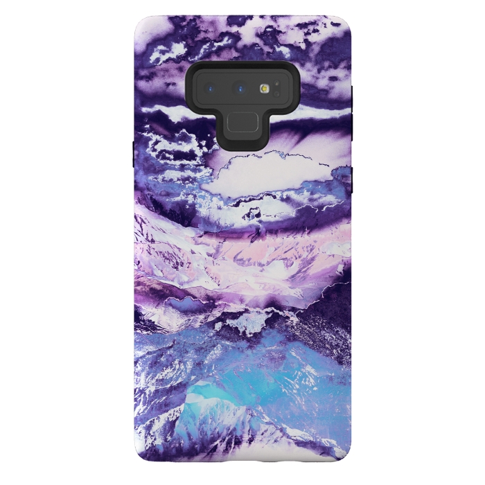 Galaxy Note 9 StrongFit Purple blue sunset mountain landscape art by Oana 