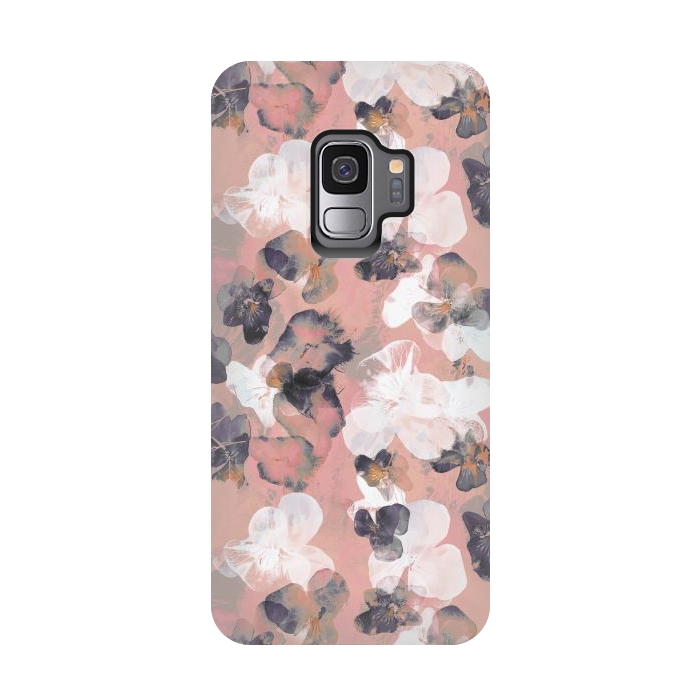 Galaxy S9 StrongFit White pink transparent pansy petals painting by Oana 