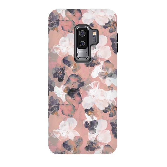 Galaxy S9 plus StrongFit White pink transparent pansy petals painting by Oana 