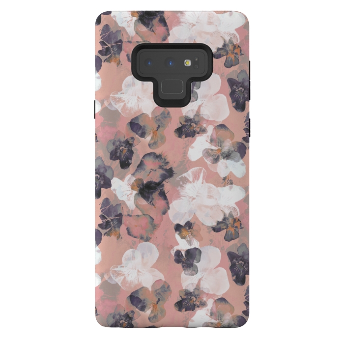 Galaxy Note 9 StrongFit White pink transparent pansy petals painting by Oana 
