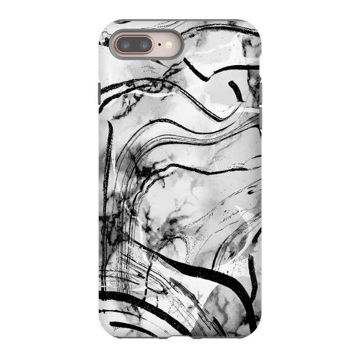 iPhone 7 plus StrongFit Minimal white gray marble with black ink brushstroke stripes by Oana 