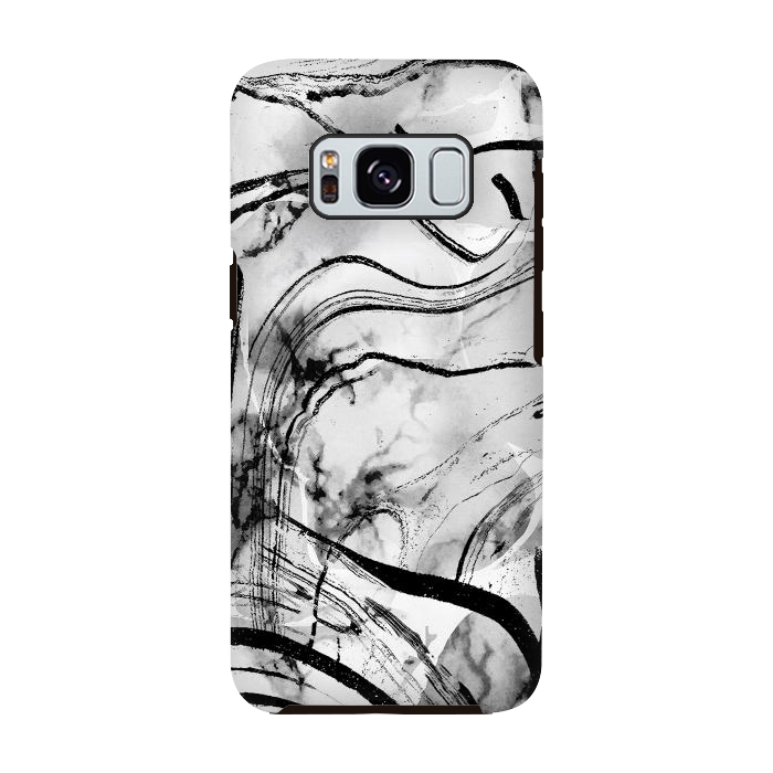 Galaxy S8 StrongFit Minimal white gray marble with black ink brushstroke stripes by Oana 