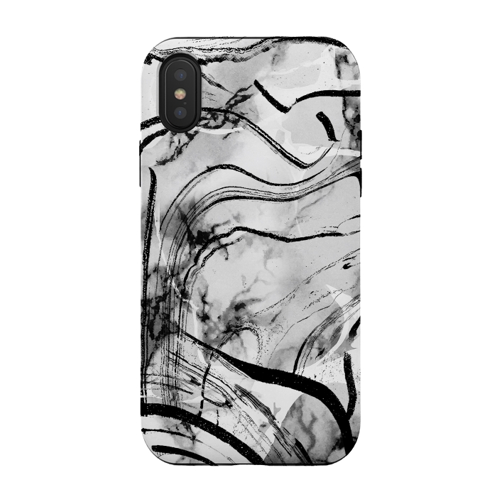 iPhone Xs / X StrongFit Minimal white gray marble with black ink brushstroke stripes by Oana 