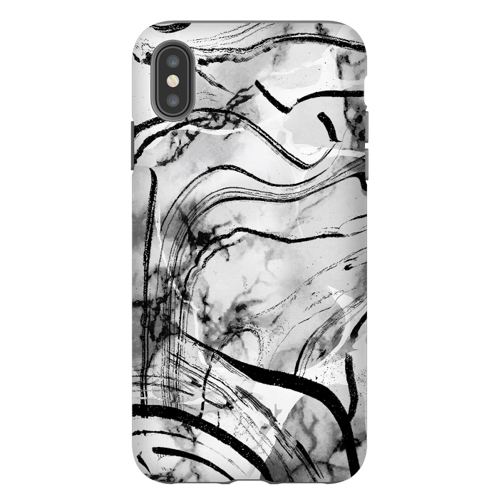 iPhone Xs Max StrongFit Minimal white gray marble with black ink brushstroke stripes by Oana 