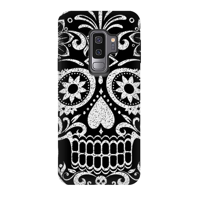 Galaxy S9 plus StrongFit White glitter day of the dead sugar skull - Halloween by Oana 