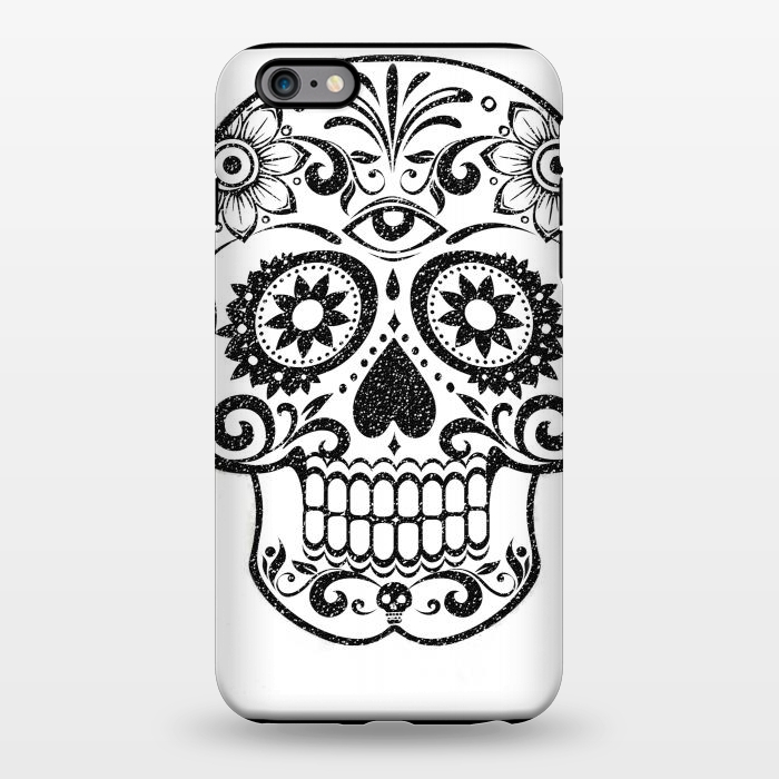 iPhone 6/6s plus StrongFit Day of the Dead floral black glitter sugar skull by Oana 